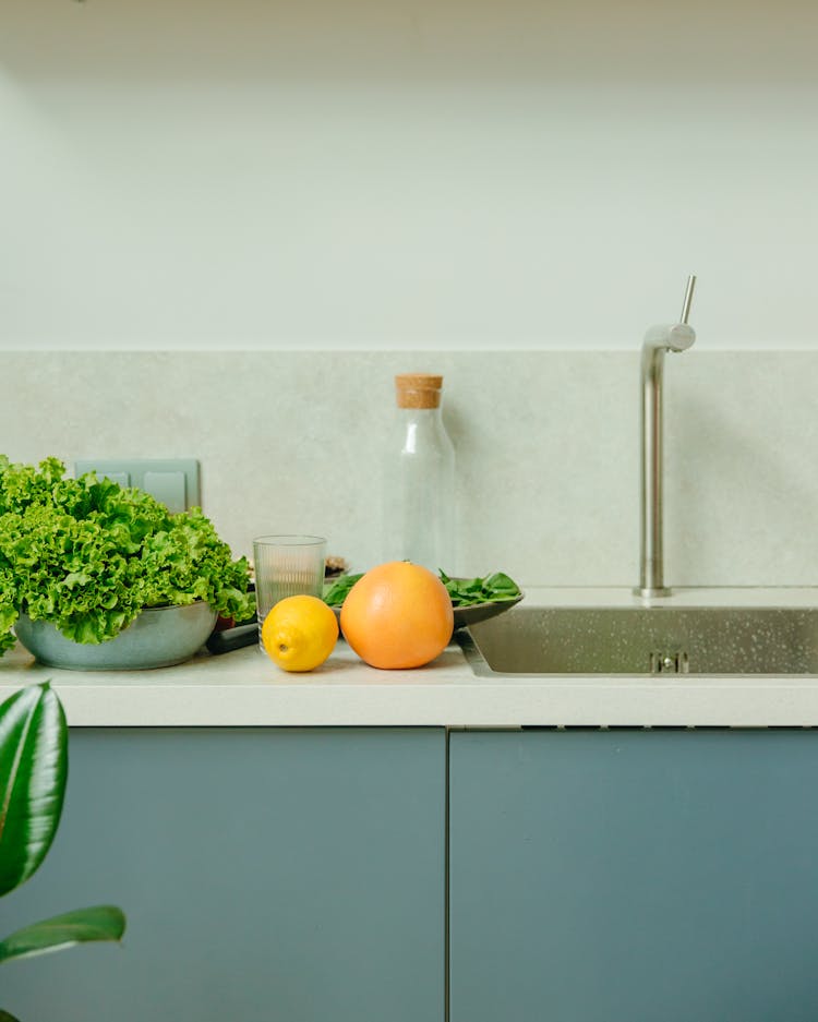 Fruits And Vegetables In The Kitchen Countertop