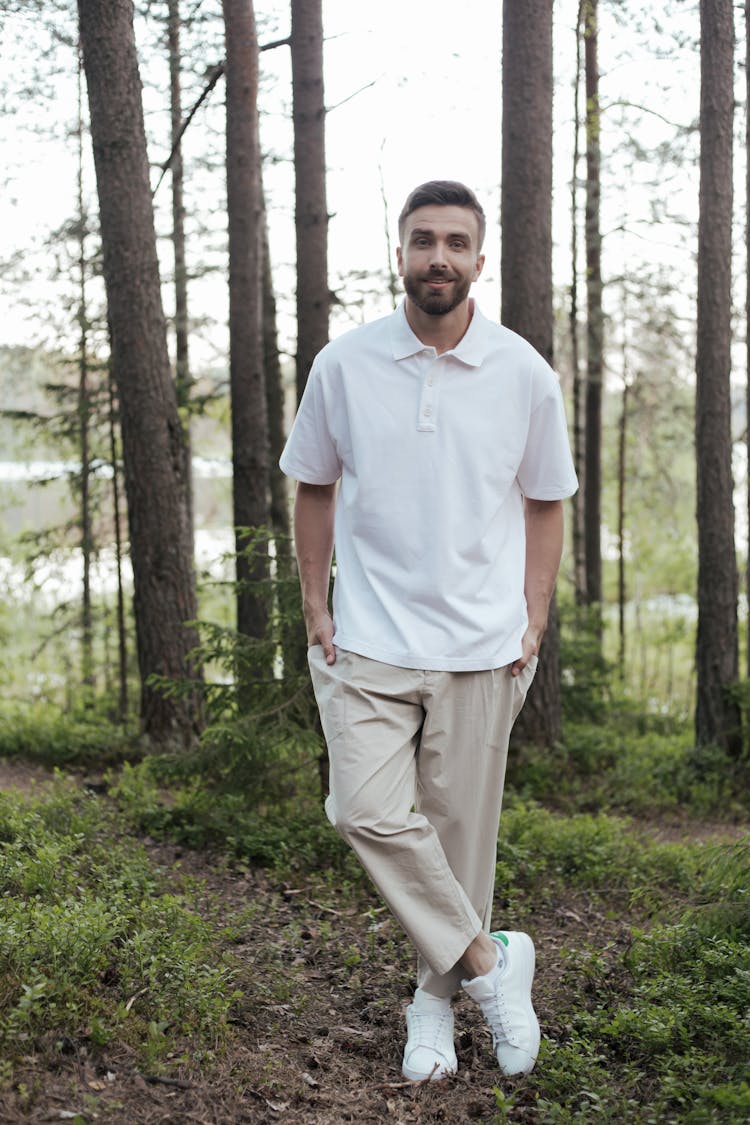 Man In A White Shirt And Khaki Pants