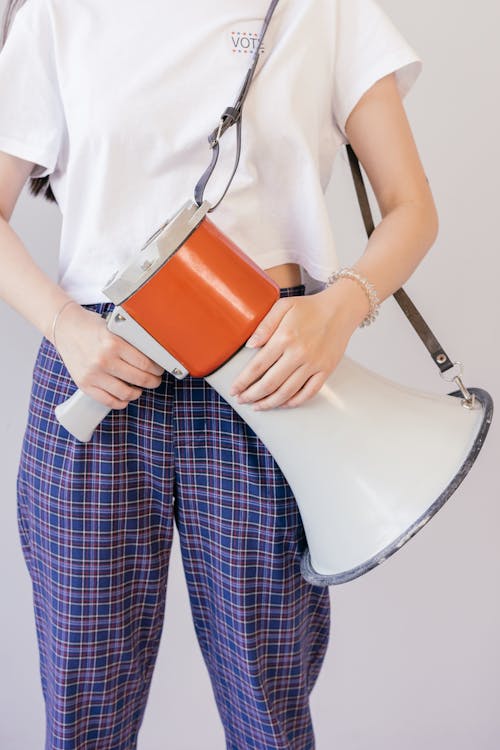 Free Person Carrying Megaphone Stock Photo