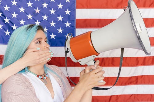 Foto stok gratis bendera amerika, larangan, megafon