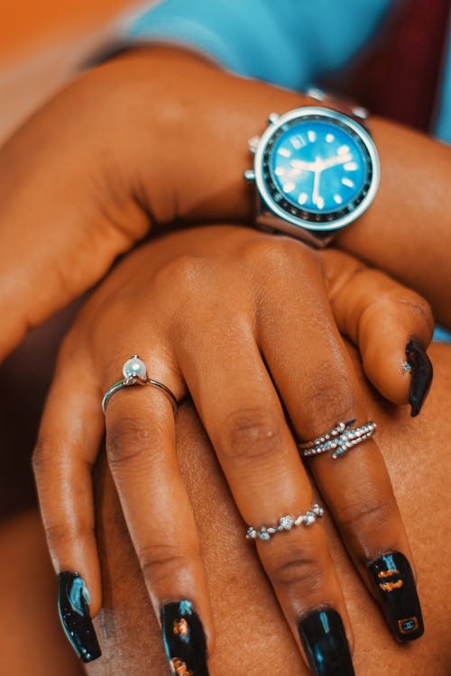 Close-up of Woman's Hands with Rings