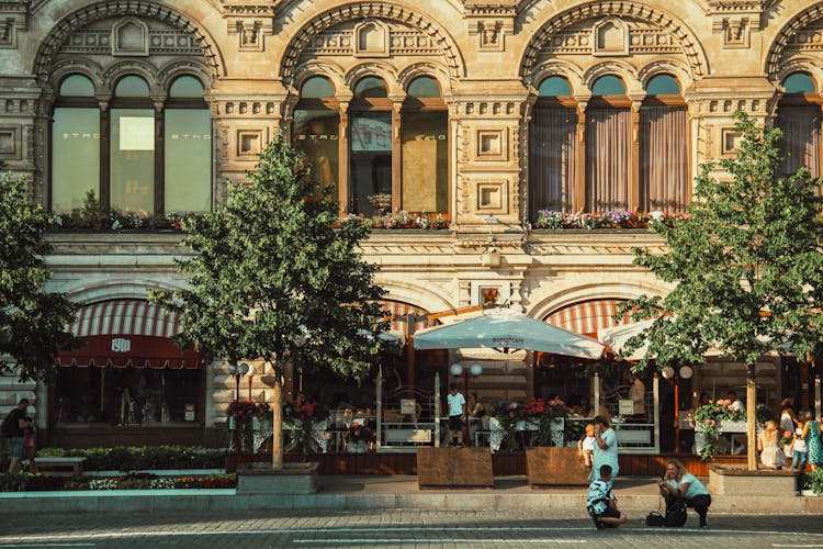 Cafe Outside GUM Department Store In Moscow