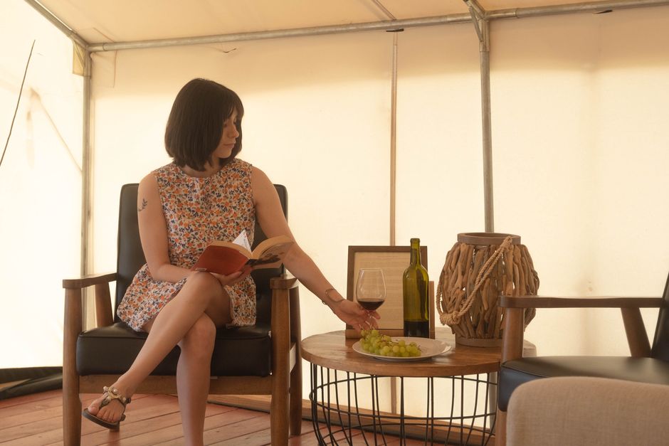Glamping tents at a Queensland winery under a starry sky Glamping tents at a Queensland winery under a starry sky