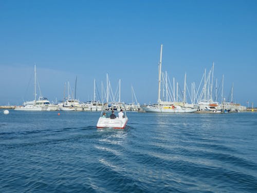 White Sail Boat Near Yacht Dock