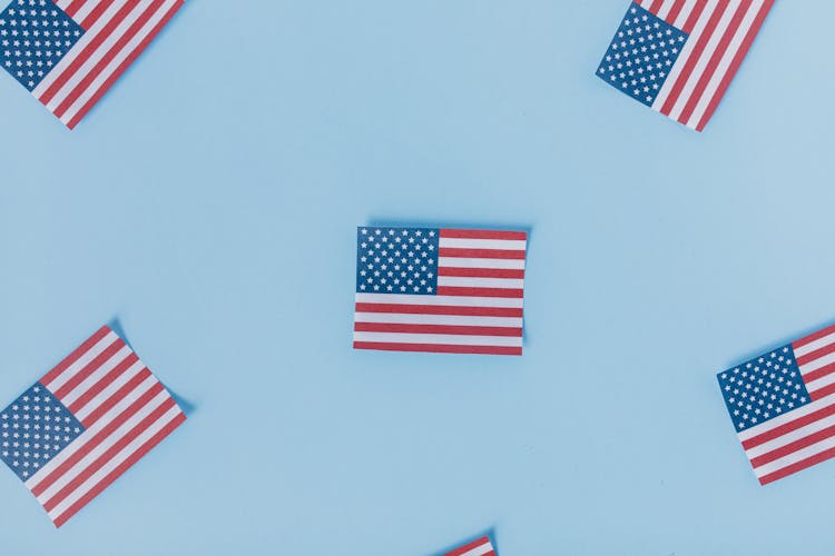 American Flags On Blue Background