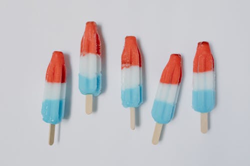 Red White and Blue Bomb Popsicles in Close Up Photography
