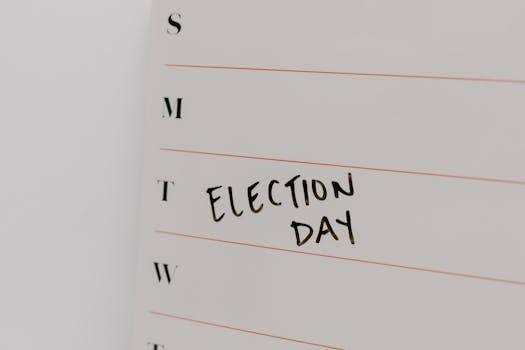 Close-up of a planner with 'Election Day' noted on Tuesday. Perfect for political event reminders.