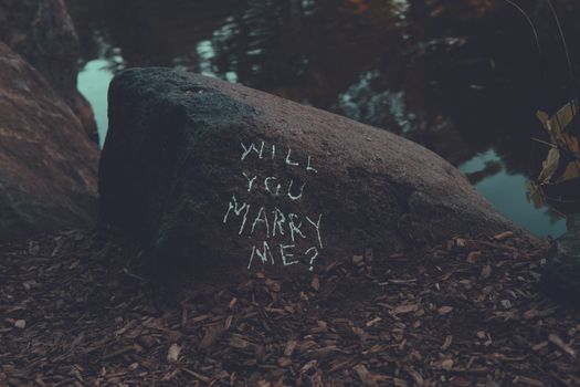 Proposal Written in Chalk on a Rock by a Lake