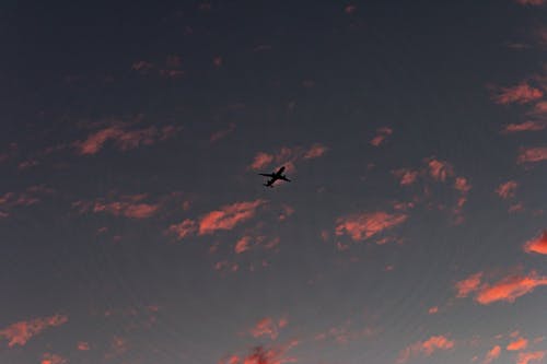 Silhouette of an Airplane Flying in the Sky