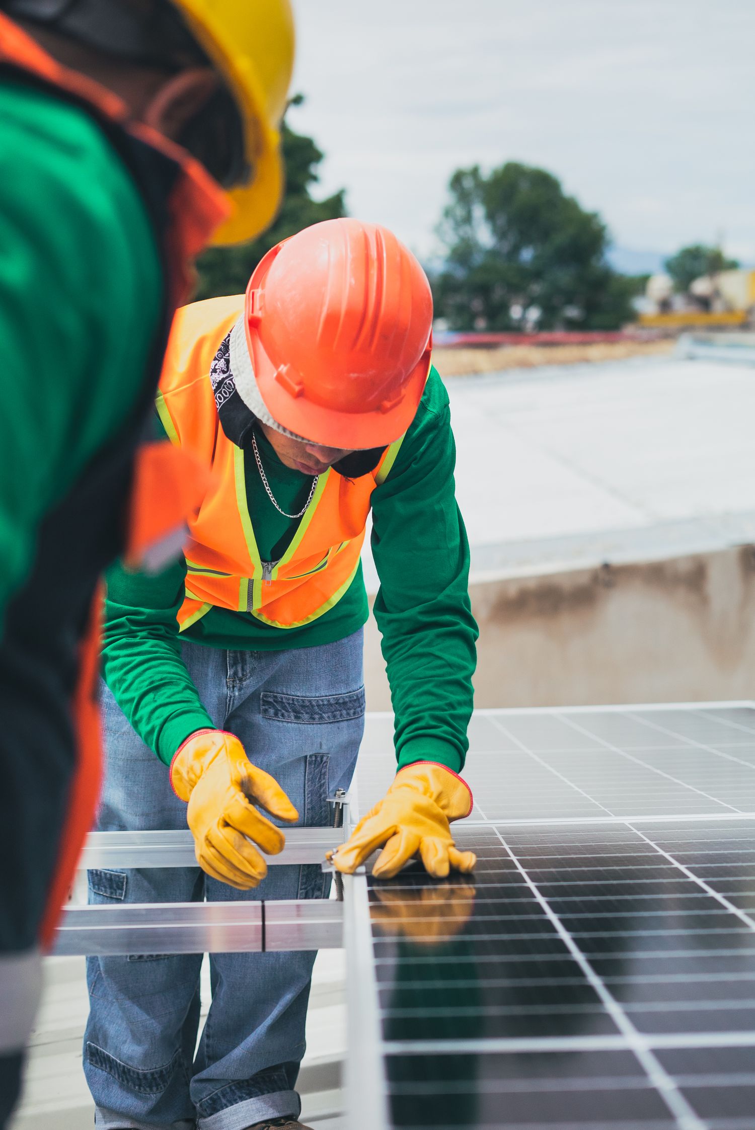 Professional solar technician at work