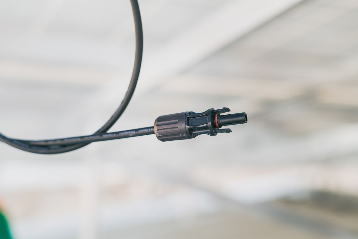 Close-up of an electrical connector used in assembly support