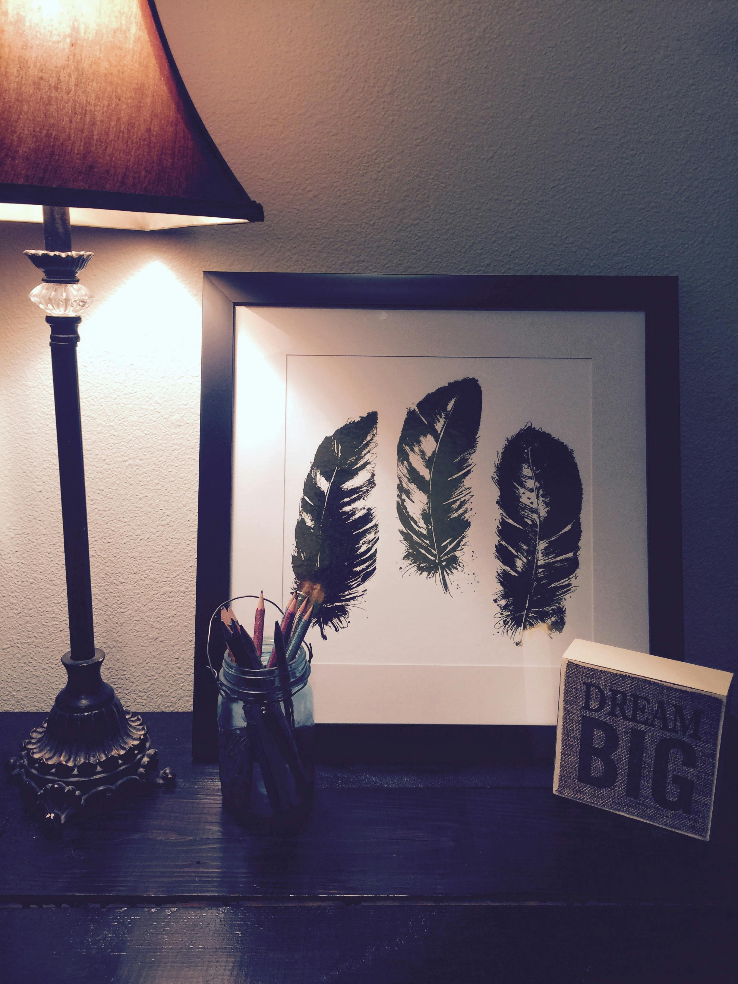 Black Feathers Painting Beside Brown And Lamp Shade Free Free