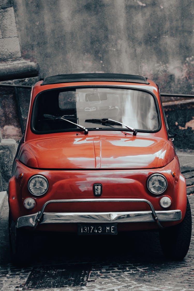 Close-up Of A Red Vintage Fiat 500