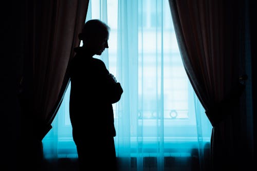 Silhouette of a Person Standing Near a Window