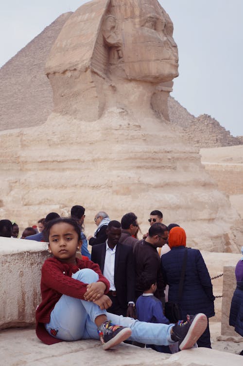 Free Tourists Visiting the Great Sphinx of Giza in Egypt Stock Photo