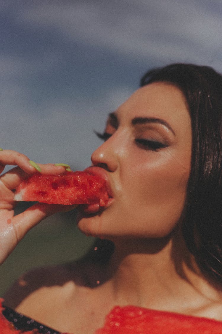 Pretty Woman Eating Watermelon