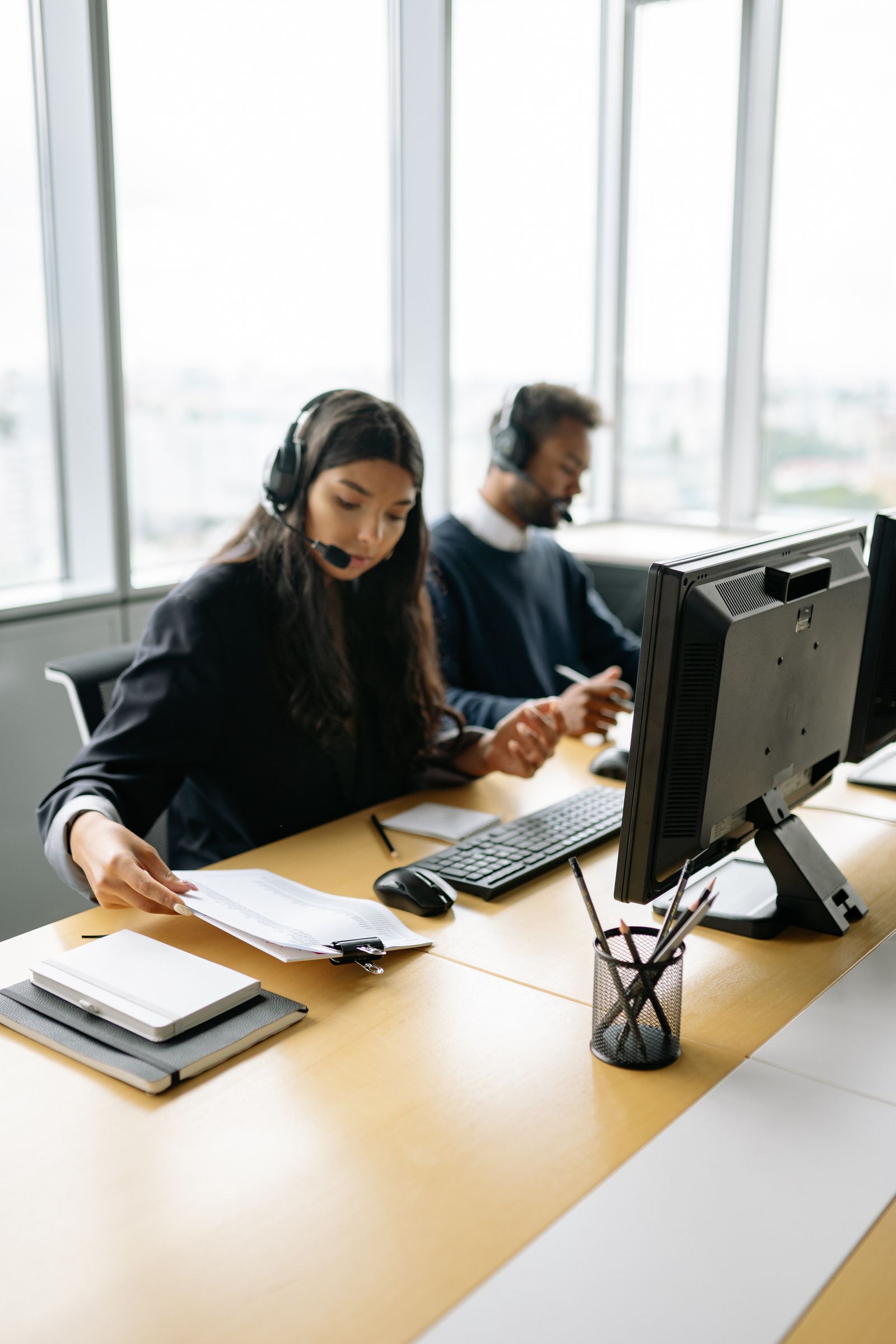 Healthcare customer service specialist wearing a headset