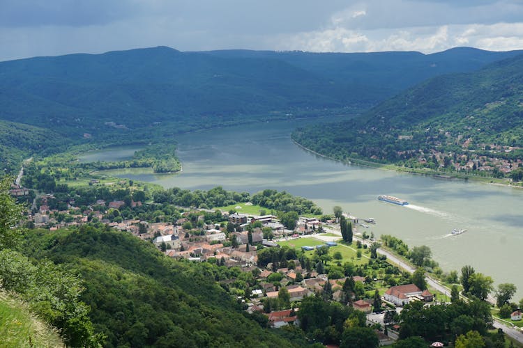 Aerial View Of A Suburbs Near The River