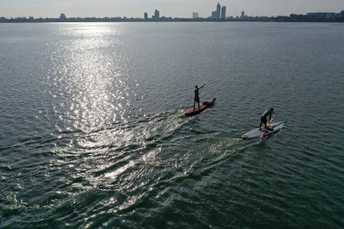 People Using Paddle Board in the Sea