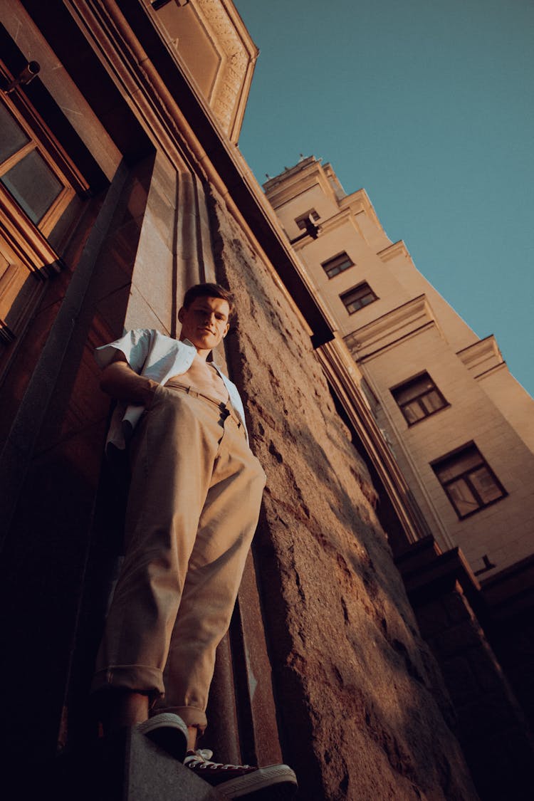 Low Angle Shot Of A Man Wearing Khaki Pants 