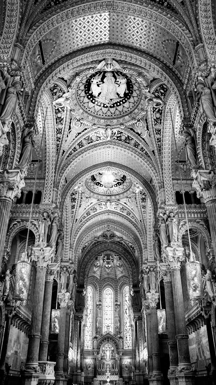 Grayscale Photo Of A Dome Ceiling