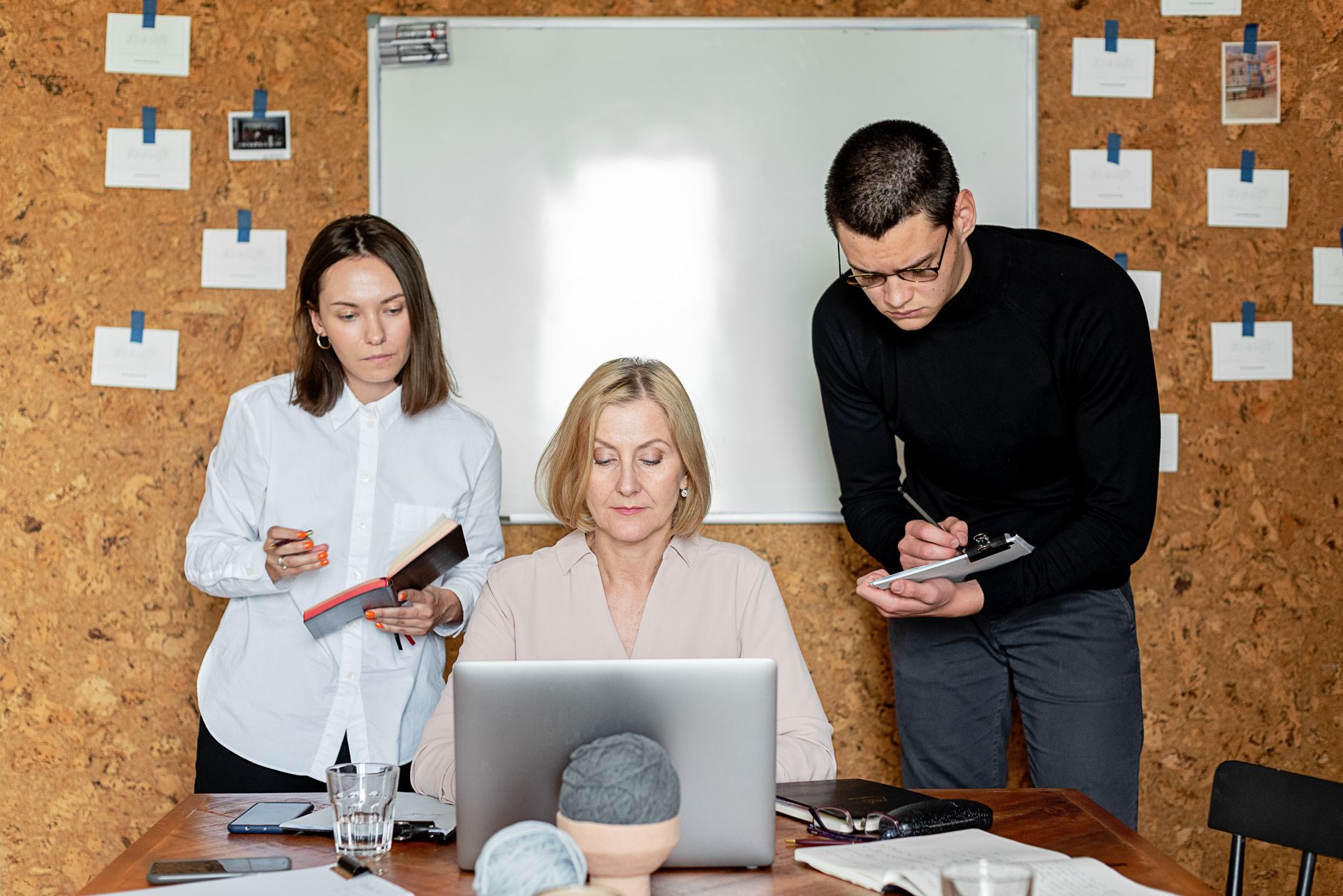 A group of professionals collaborating on a marketing strategy.