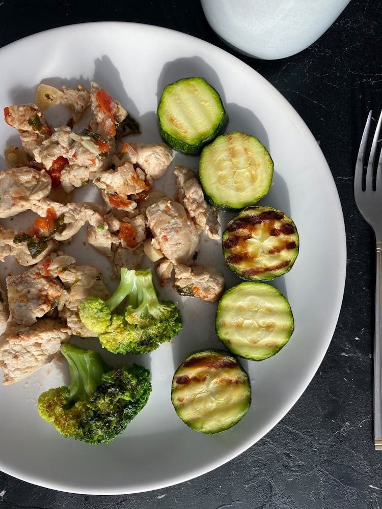 Close-up Of Grilled Chicken And Vegetables 