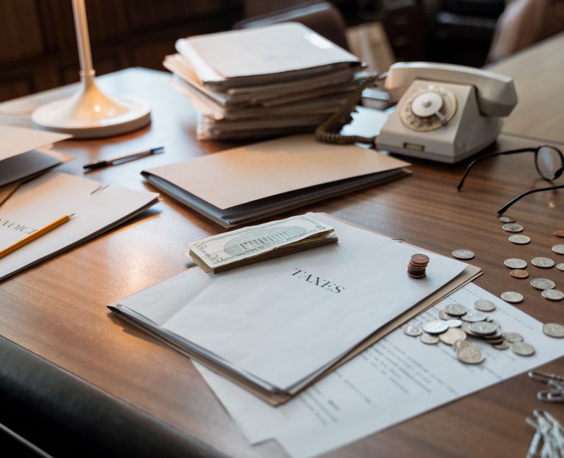 Property tax appeal documents and evidence on a desk