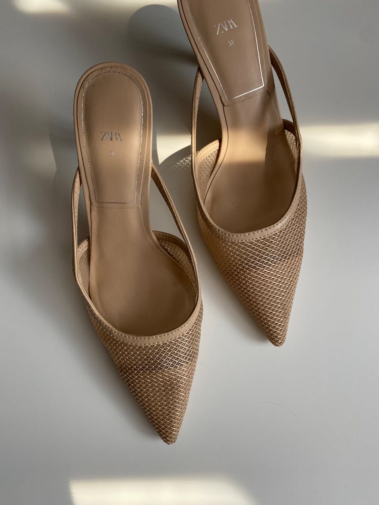 Top View Of Beige Pointed Shoes