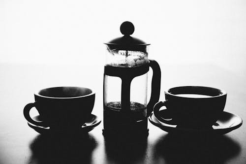 Free Two Ceramic Mugs Beside French Press Stock Photo