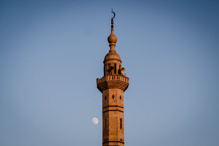 Moon And Clear Sky Over Minaret