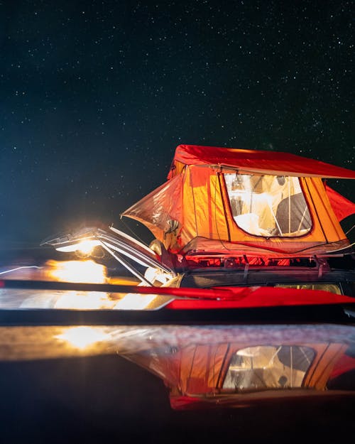 A Rooftop Tent at Night