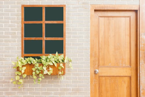Фото деревянной двери у окна