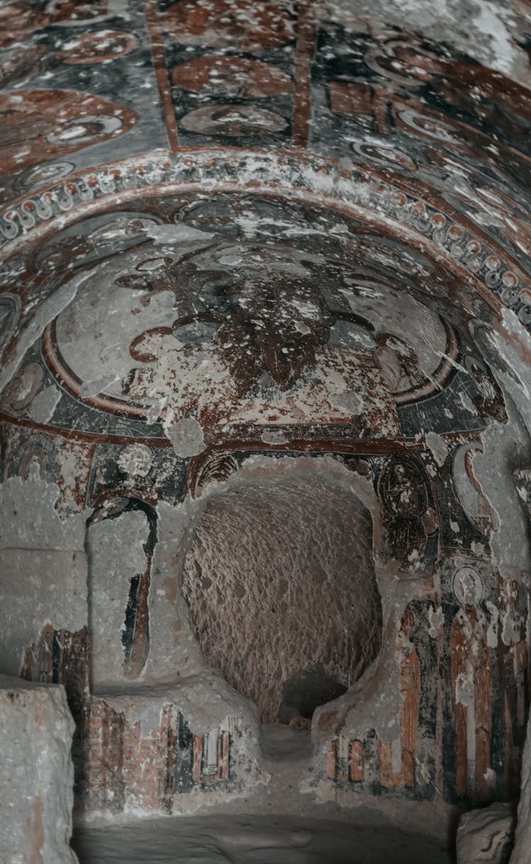 Inside The Cave Church Carved In Stone Ruins In Soganli, Cappadocia, Turkey 