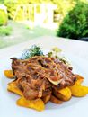 Close-up of Liver, Bacon and Onions
