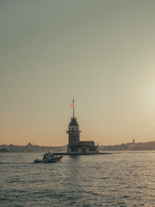 A Boat Passing by the Maiden's Tower in Istanbul