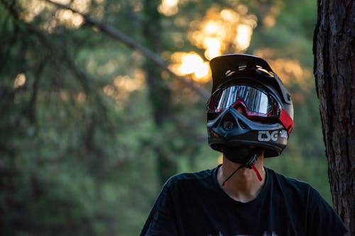 Free A Rider Wearing a Helmet and Goggles for Protection Stock Photo