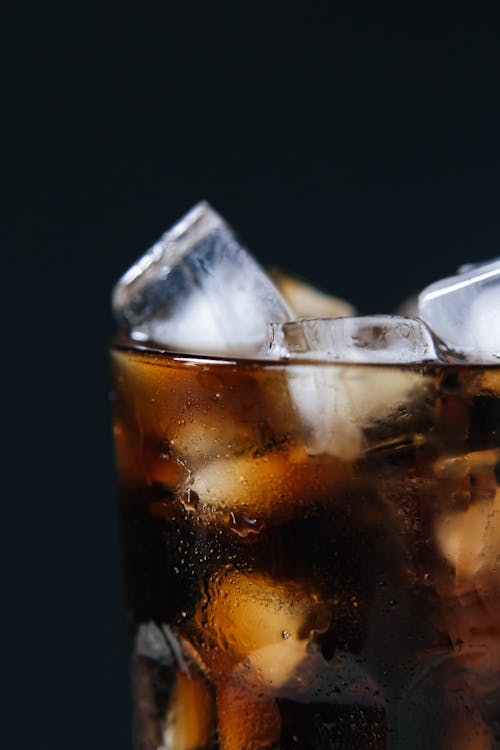 Close-Up Shot of a Soft Drink with Ice Cubes 