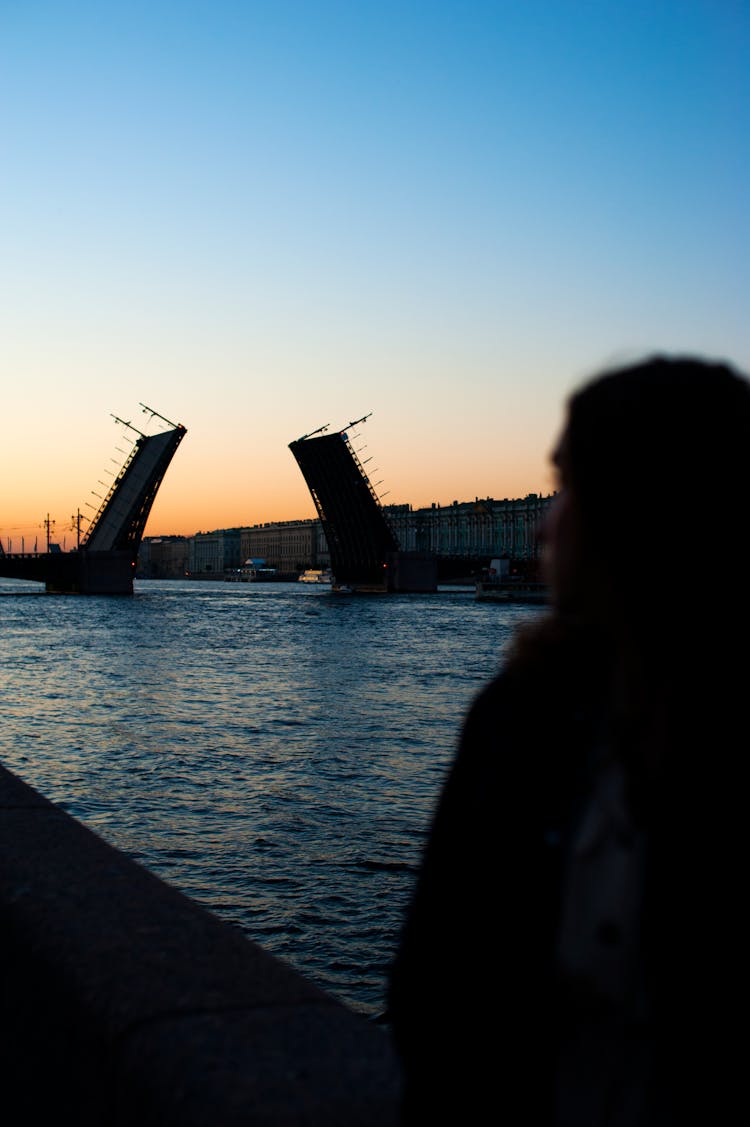 Silhouette Of An Open Bridge At Dusk