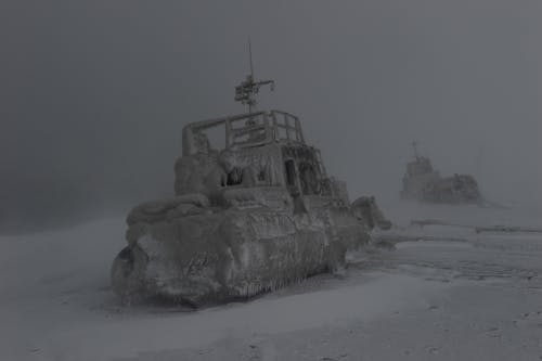 Old Ships Covered with Ice