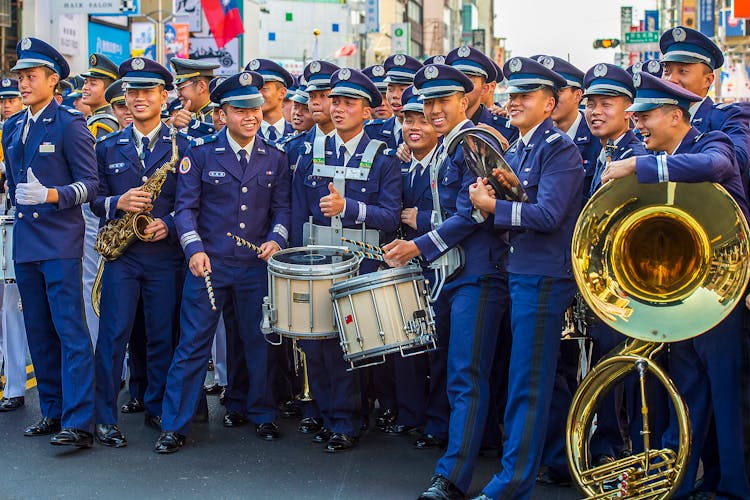 Army Orchestra With Musical Instruments On Parade