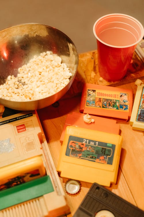 Popcorn and Games on Table