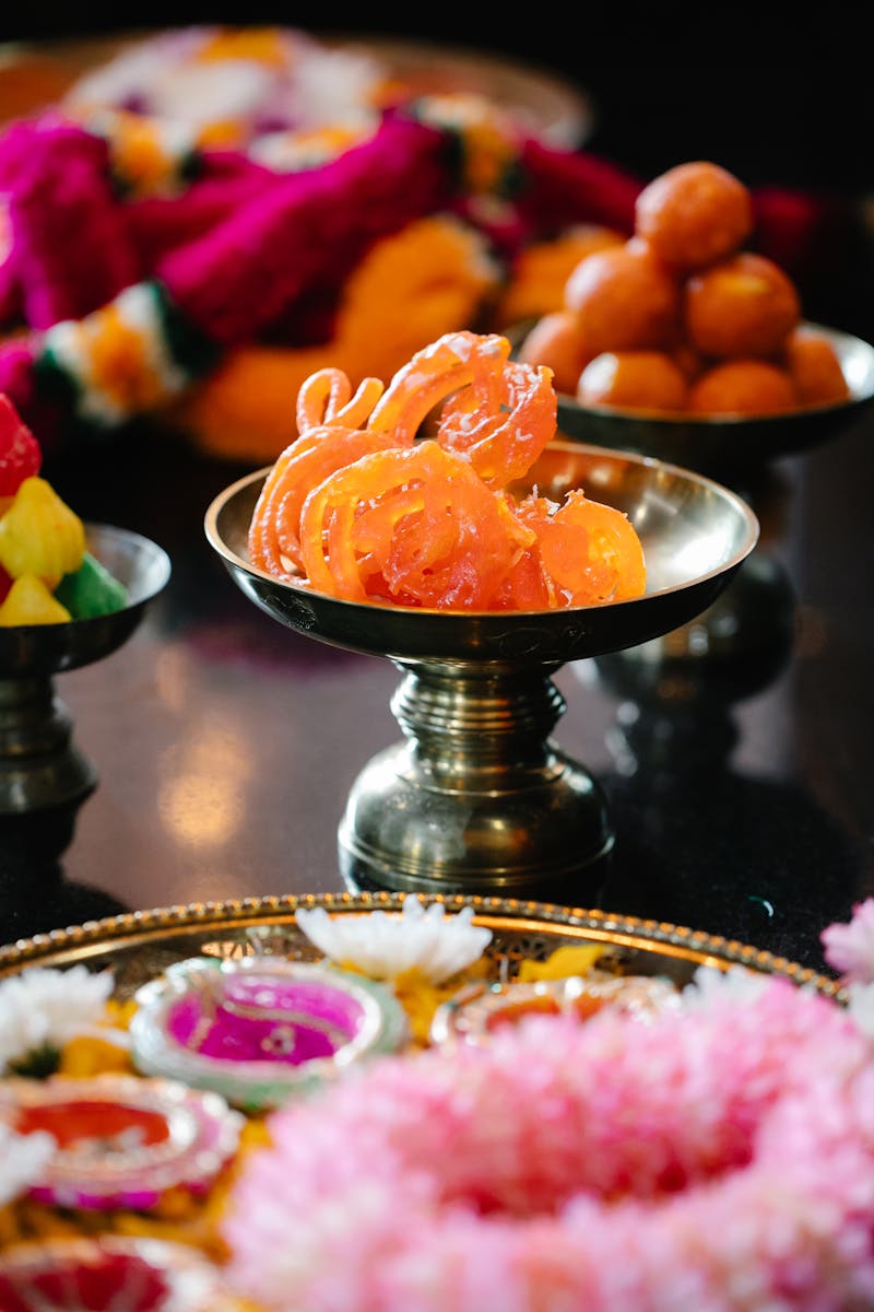 Jalebi in silver pedestal