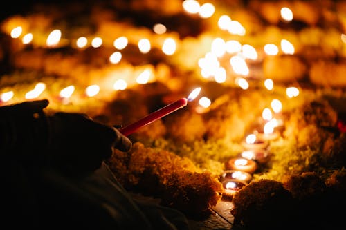 Бесплатное стоковое фото с восковая свеча, держать, зажженные свечи