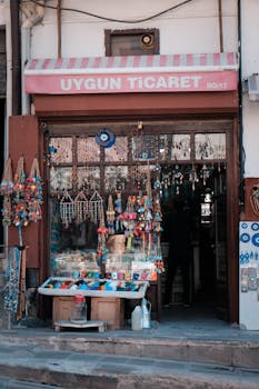 Charming souvenir shop in Ankara with vibrant traditional goods on display.