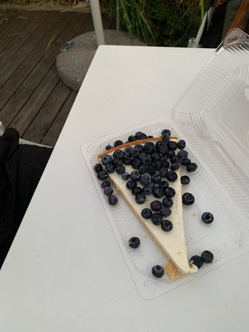 Blueberries Toppings over a Slice of Cake