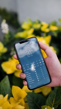 A smartphone screen showing a 30 percent chance of rain icon to illustrate weather probability meaning.