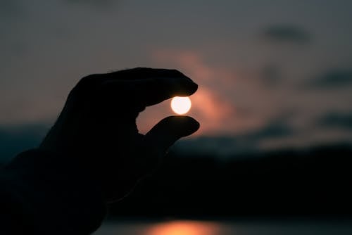Silhouette of a Person's Hand at Sunset