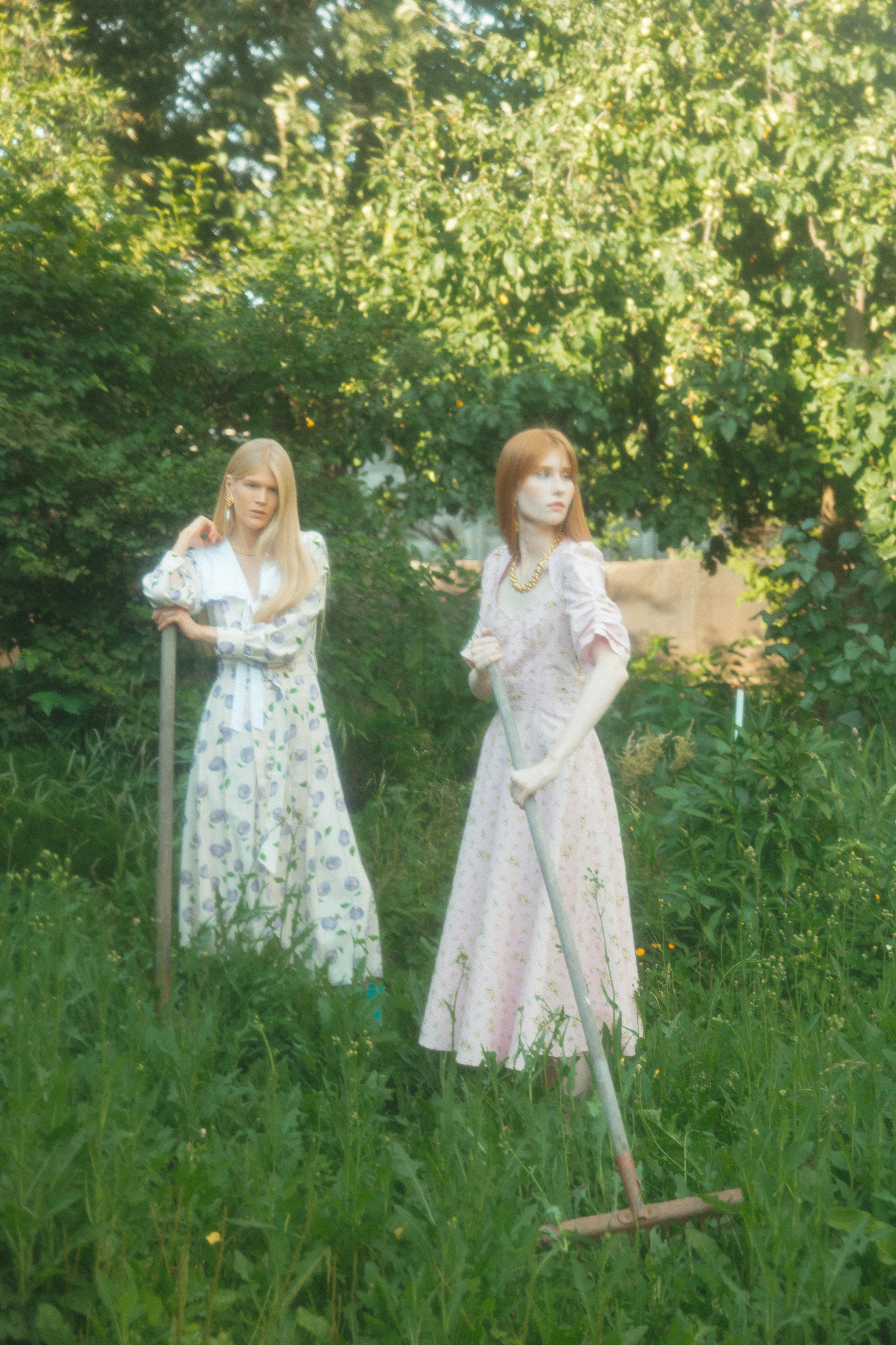 women standing on the grass field