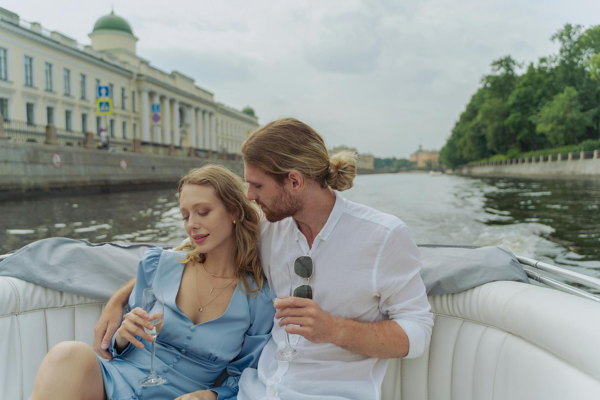 A Couple Riding on a Boat on the Neva River